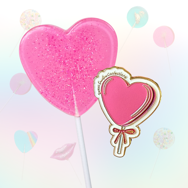 Pink Heart Sparkle Lollipop Enamel Pin 1" - Sweet Caroline Confections | The Original Sparkle Lollipops