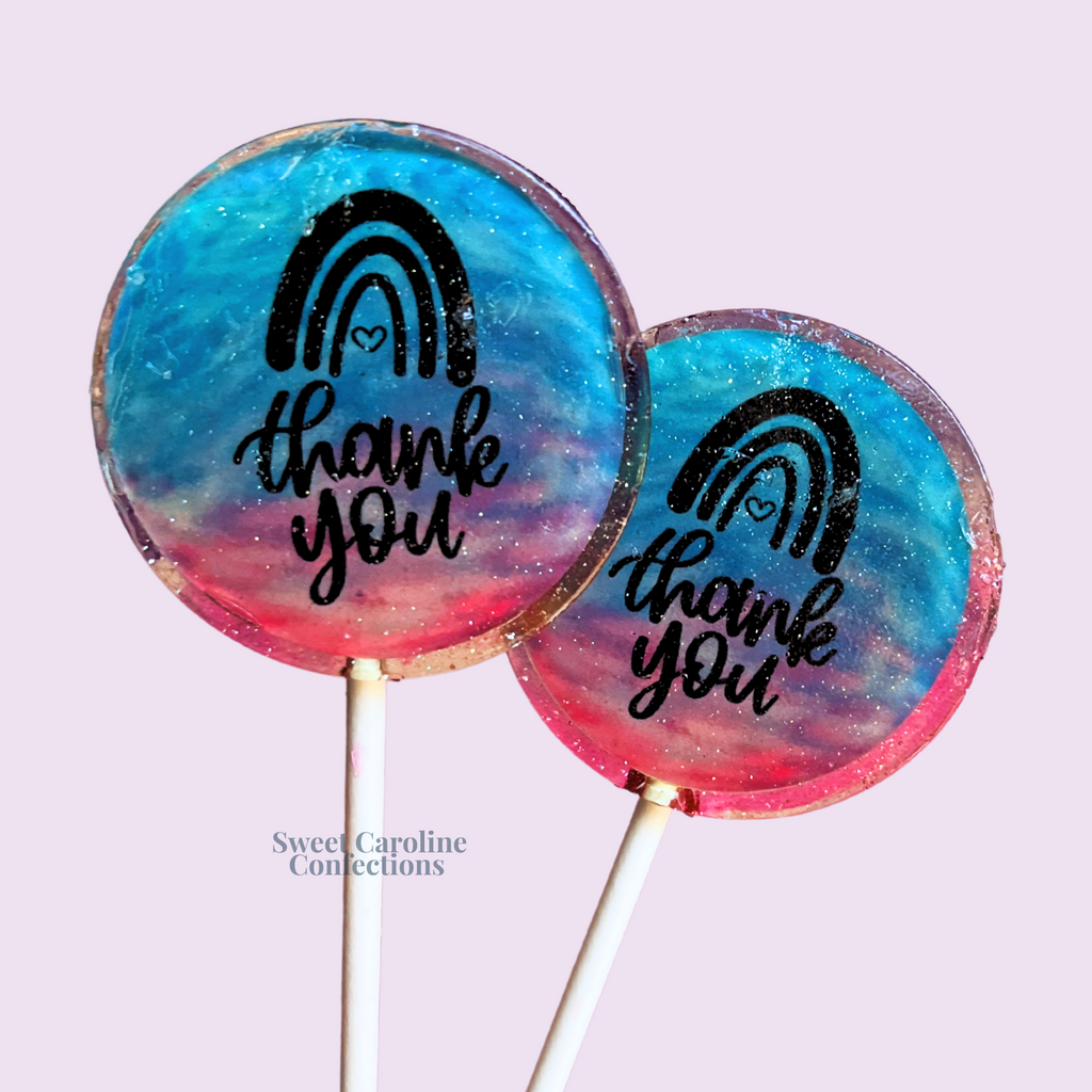 Blue + Pink Thank You Rainbow Lollipops, Set of 4 - Sweet Caroline Confections | The Original Sparkle Lollipops