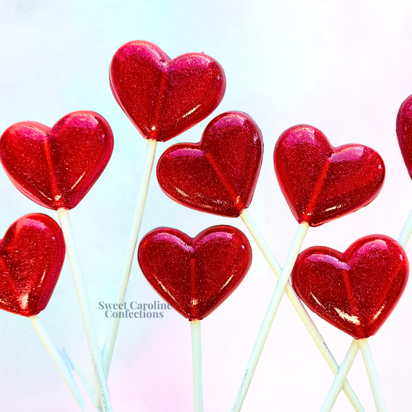 Classic Red Heart Sparkle Lollipops, Raspberry Champagne, Set of 6 - Sweet Caroline Confections | The Original Sparkle Lollipops