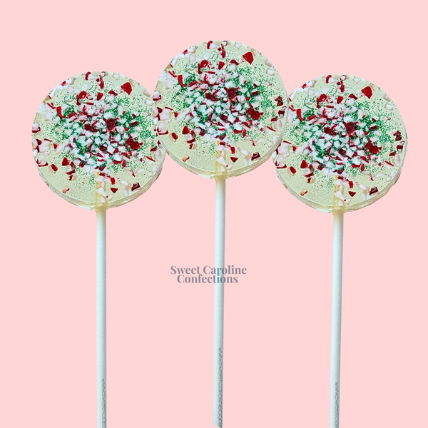 Candy Cane + Green Glitter Sparkle Lollipops, Set of 6 - Sweet Caroline Confections | The Original Sparkle Lollipops