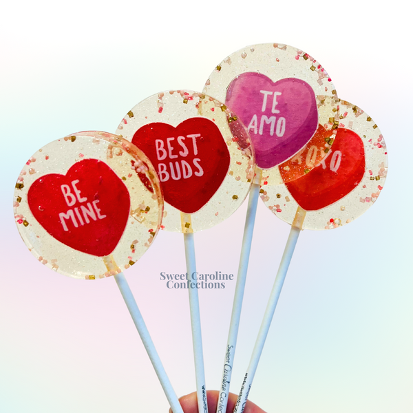 Conversational Hearts Valentine's Day Lollipops, Set of 4 - Sweet Caroline Confections | The Original Sparkle Lollipops