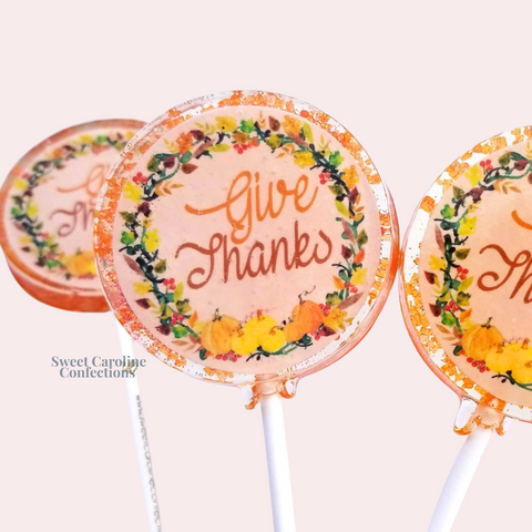 Give Thanks Lollipops, Set of 4 - Sweet Caroline Confections | The Original Sparkle Lollipops