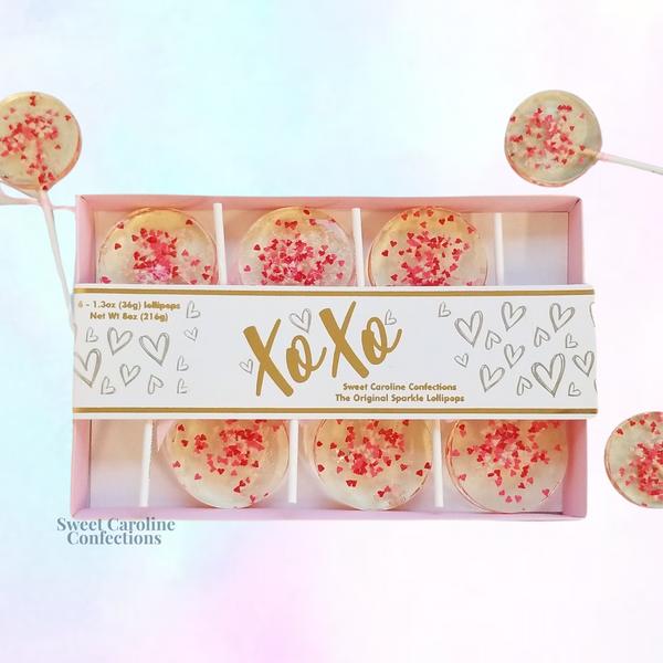 XoXo Valentine's Day Gift Box, Set of 6 - Sweet Caroline Confections | The Original Sparkle Lollipops