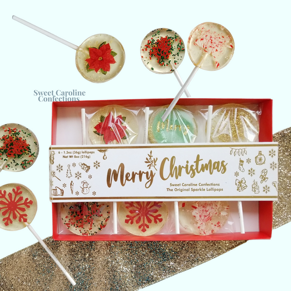 Merry Christmas Gift Box, Set of 6 - Sweet Caroline Confections | The Original Sparkle Lollipops
