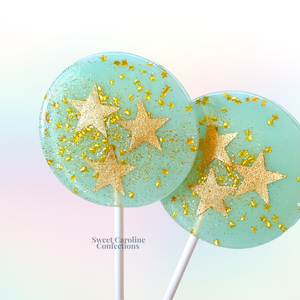 Light Blue and Gold Star Lollipops, Set of 4 - Sweet Caroline Confections | The Original Sparkle Lollipops