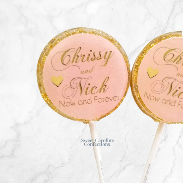 00384 GOLD AND PINK WEDDING - Sweet Caroline Confections | The Original Sparkle Lollipops