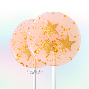 Light Pink and Gold Star Lollipops, Set of 4 - Sweet Caroline Confections | The Original Sparkle Lollipops
