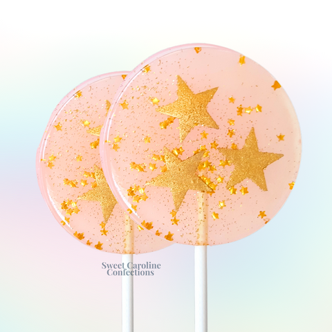 Light Pink and Gold Star Lollipops, Set of 4 - Sweet Caroline Confections | The Original Sparkle Lollipops
