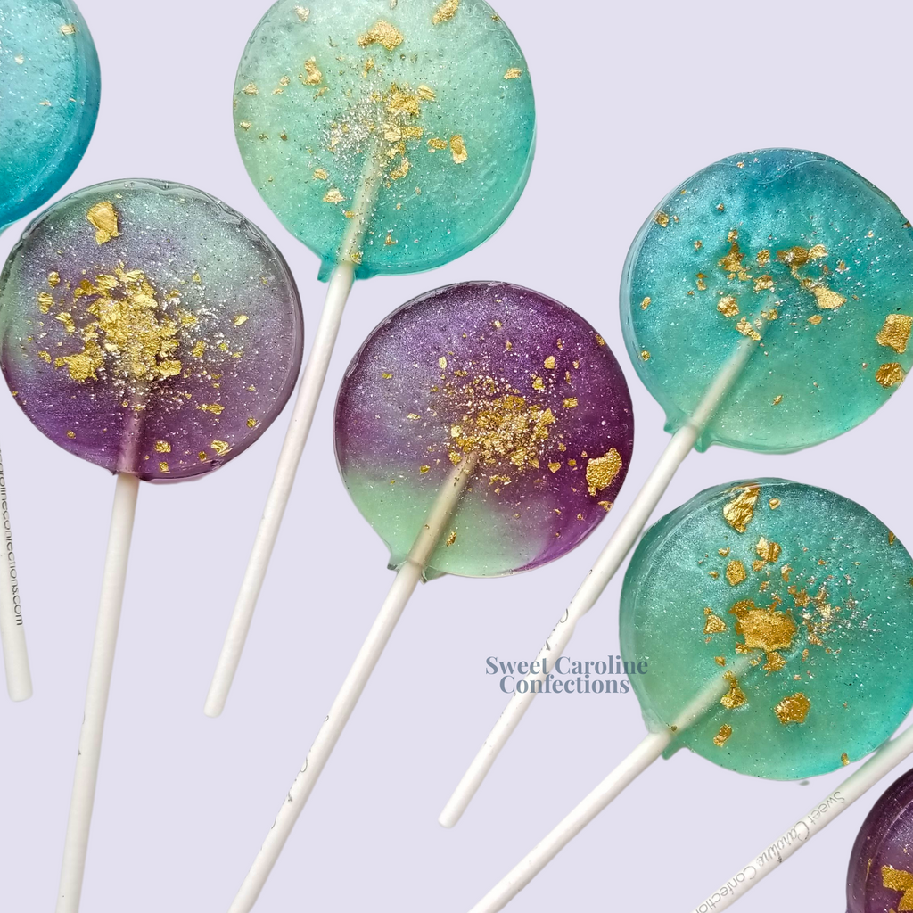 00345 AQUA AND PURPLE WATERCOLOR - Sweet Caroline Confections | The Original Sparkle Lollipops
