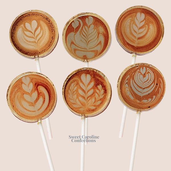Caramel Latte Art Lollipops | Made with Real Espresso | Set of 6