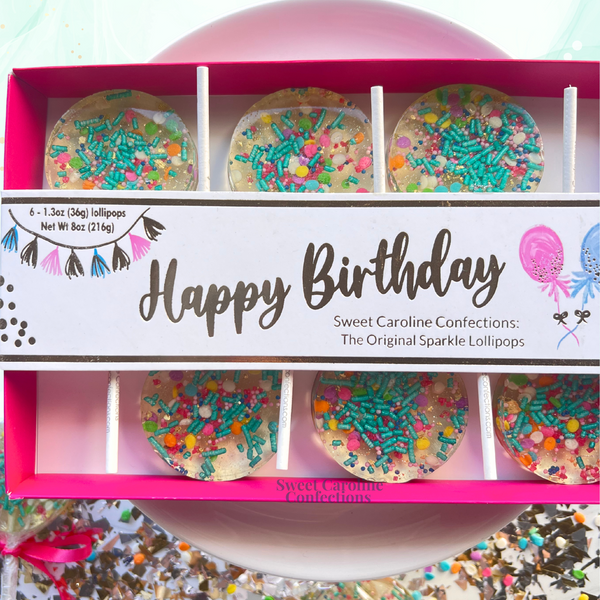 Happy Birthday Gif Box, Set of 6 - Sweet Caroline Confections | The Original Sparkle Lollipops