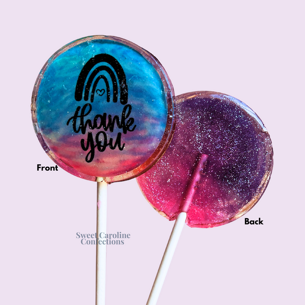 Blue + Pink Thank You Rainbow Lollipops, Set of 4 - Sweet Caroline Confections | The Original Sparkle Lollipops