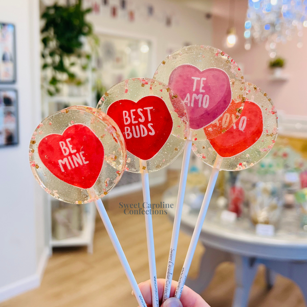 Conversational Hearts Valentine's Day Lollipops, Set of 4 - Sweet Caroline Confections | The Original Sparkle Lollipops