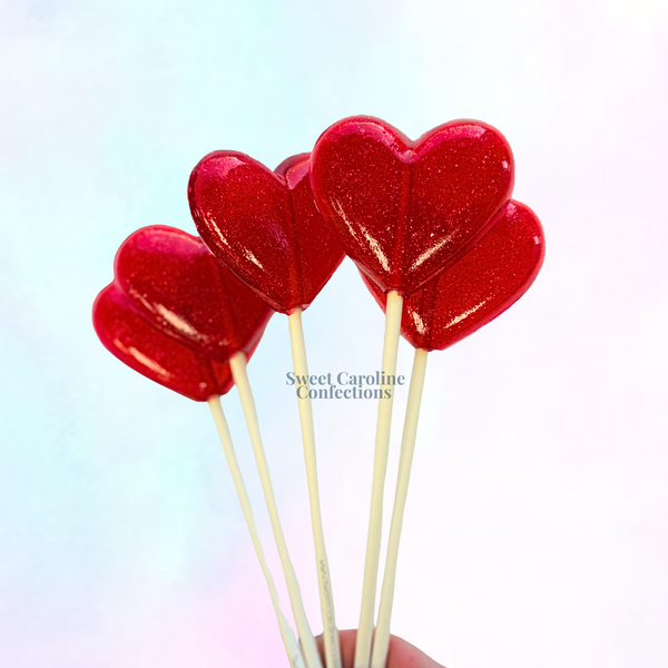 Classic Red Heart Sparkle Lollipops, Raspberry Champagne, Set of 6 - Sweet Caroline Confections | The Original Sparkle Lollipops