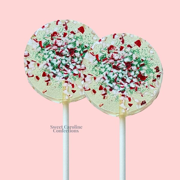 Candy Cane + Green Glitter Sparkle Lollipops, Set of 6 - Sweet Caroline Confections | The Original Sparkle Lollipops