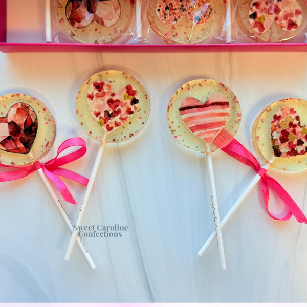 NEW! Painted Hearts Lollipop Gift Box, Cherry Vanilla, 6/Box - Sweet Caroline Confections | The Original Sparkle Lollipops