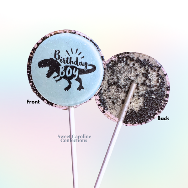 00376 BIRTHDAY BOY, DINOSAUR - Sweet Caroline Confections | The Original Sparkle Lollipops
