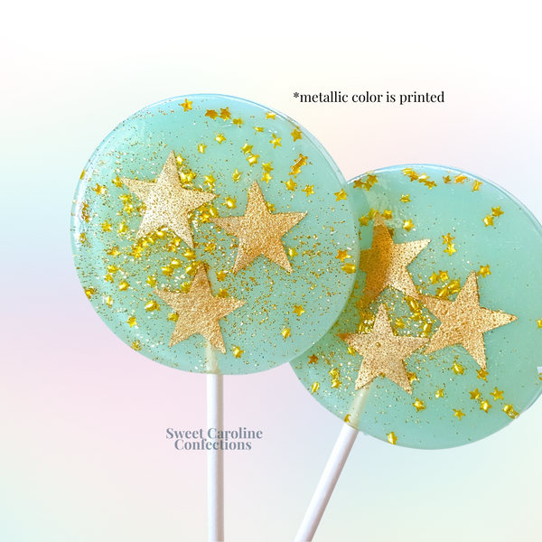 Light Blue and Gold Star Lollipops, Set of 4 - Sweet Caroline Confections | The Original Sparkle Lollipops