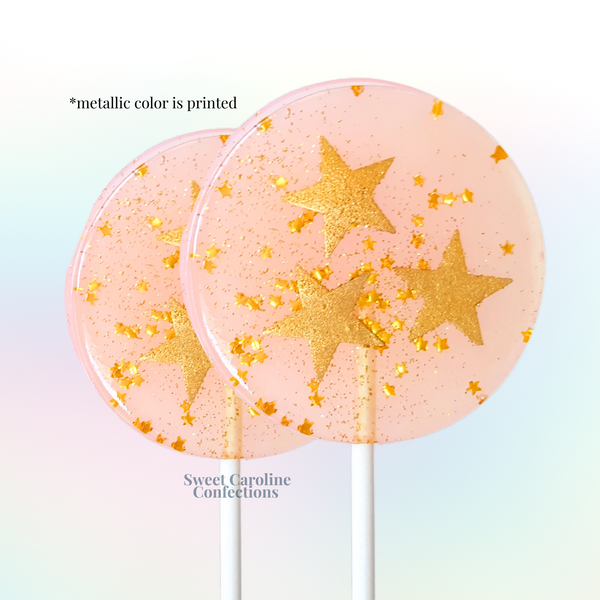 Light Pink and Gold Star Lollipops, Set of 4 - Sweet Caroline Confections | The Original Sparkle Lollipops