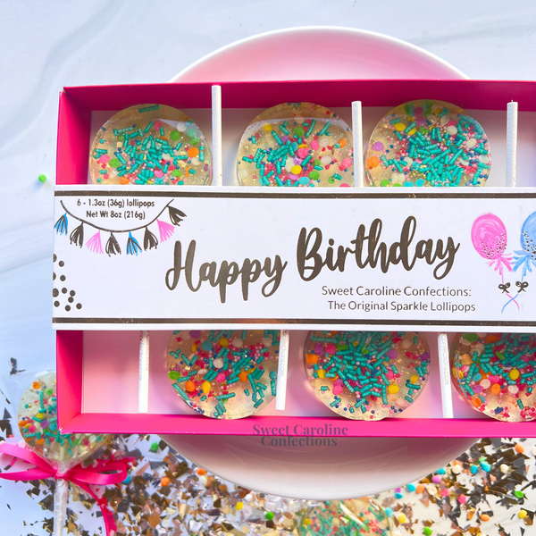 Happy Birthday Gif Box, Set of 6 - Sweet Caroline Confections | The Original Sparkle Lollipops