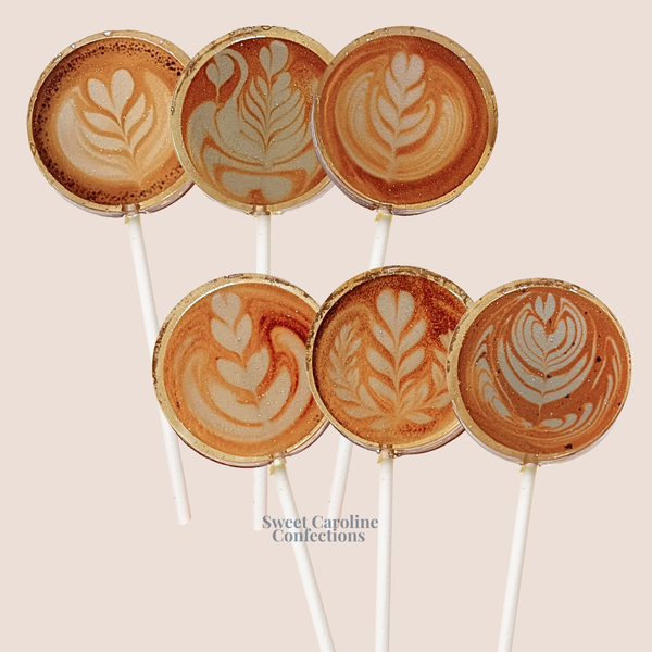 Caramel Latte Art Lollipops | Made with Real Espresso | Set of 6