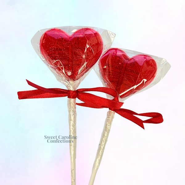 Classic Red Heart Sparkle Lollipops, Raspberry Champagne, Set of 6 - Sweet Caroline Confections | The Original Sparkle Lollipops