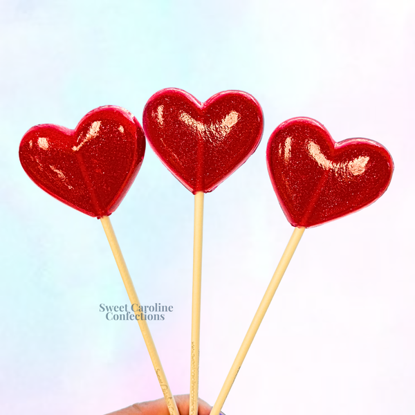 Classic Red Heart Sparkle Lollipops, Raspberry Champagne, Set of 6 - Sweet Caroline Confections | The Original Sparkle Lollipops