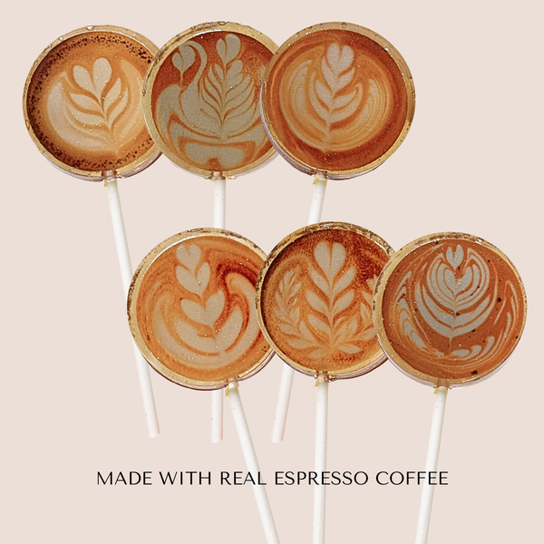 Caramel Latte Art Lollipops | Made with Real Espresso | Set of 6