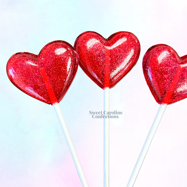 Classic Red Heart Sparkle Lollipops, Raspberry Champagne, Set of 6 - Sweet Caroline Confections | The Original Sparkle Lollipops