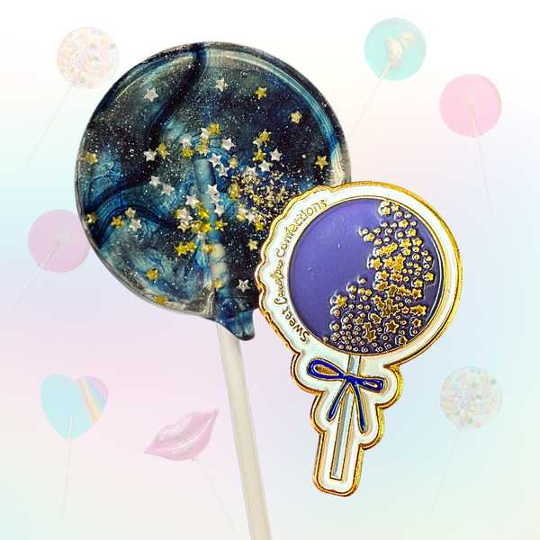 Navy Galaxy Lollipop Enamel Pin 1" - Sweet Caroline Confections | The Original Sparkle Lollipops