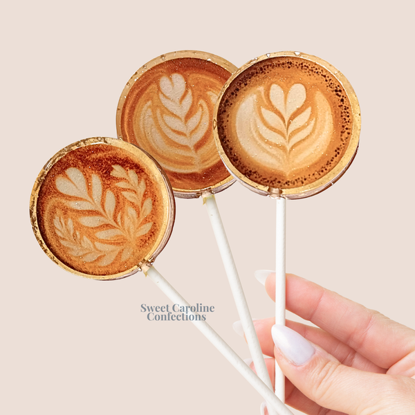 Caramel Latte Art Lollipops | Made with Real Espresso | Set of 6