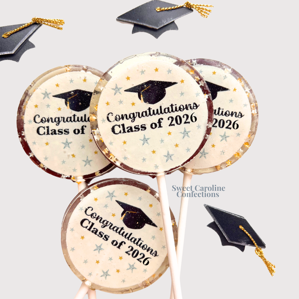 2026 Custom Year Graduation Lollipops, Set of 6 - Sweet Caroline Confections | The Original Sparkle Lollipops