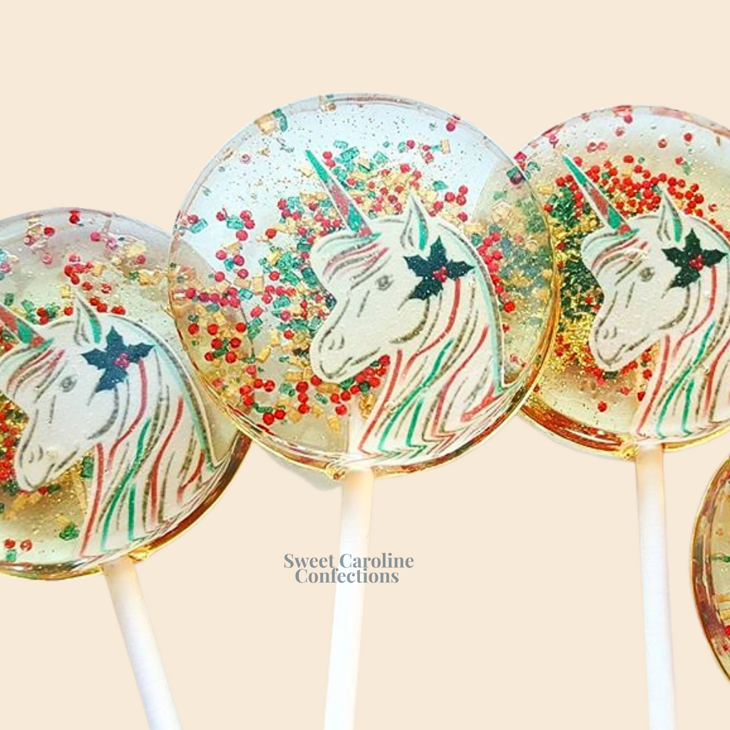 00459 CHRISTMAS UNICORN - Sweet Caroline Confections | The Original Sparkle Lollipops