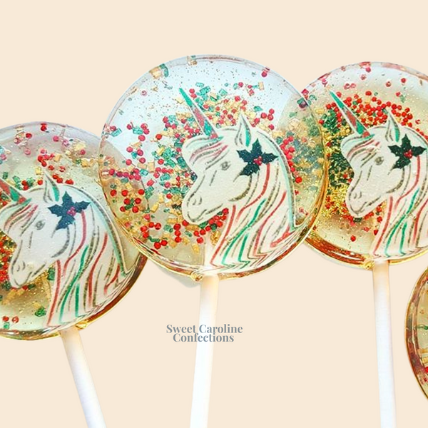 00459 CHRISTMAS UNICORN - Sweet Caroline Confections | The Original Sparkle Lollipops