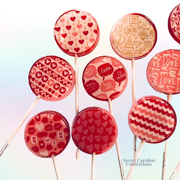 Valentine's Day Print Lollipops, Set of 4 - Sweet Caroline Confections | The Original Sparkle Lollipops