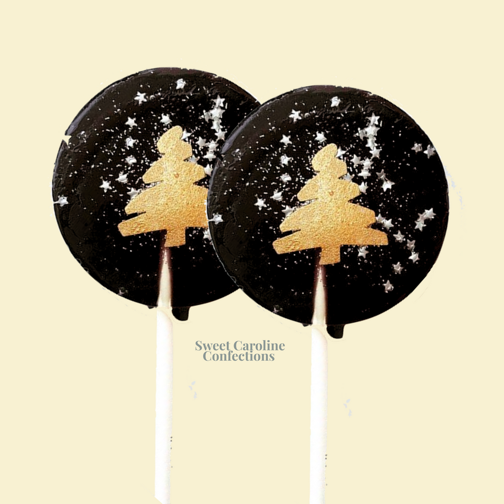 Black and Gold Tree Lollipops, Marshmallow Flavor, Set of 6