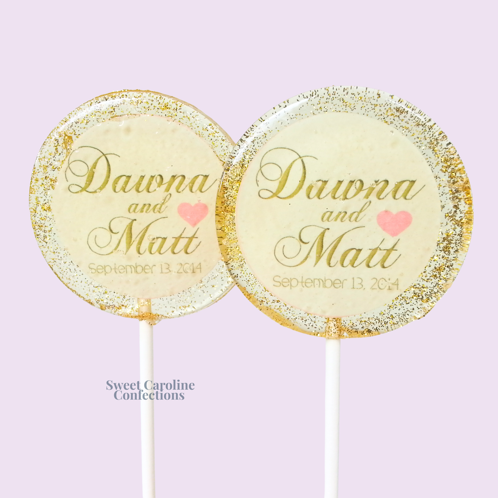 Custom Gold and Pink Wedding Lollipops, Set of 4 - Sweet Caroline Confections | The Original Sparkle Lollipops