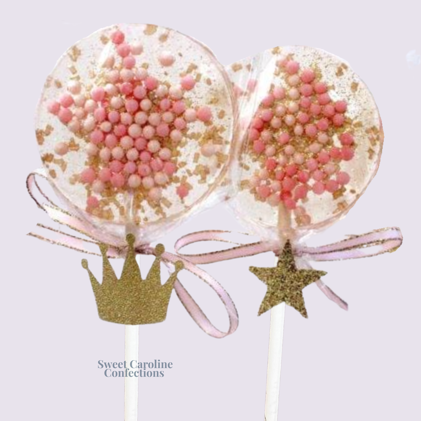 Pink and Gold Princess Sparkle Lollipops, Set of 4 - Sweet Caroline Confections | The Original Sparkle Lollipops