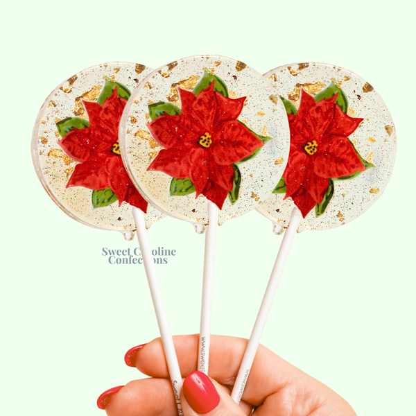 Red Poinsettia Lollipops, Black Cherry Flavor, Set of 6