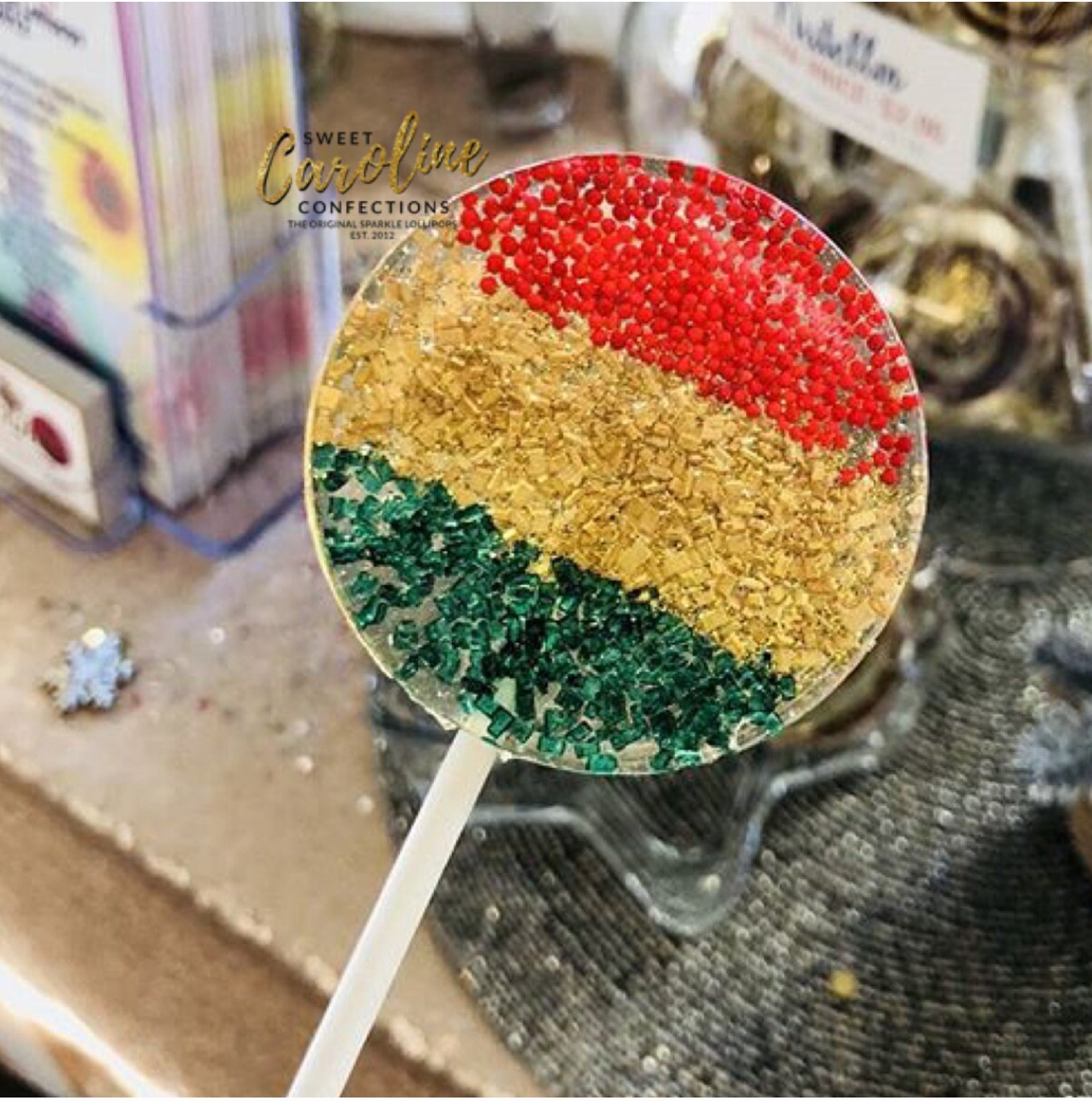 Red Green Gold Lollipops, Set of 6