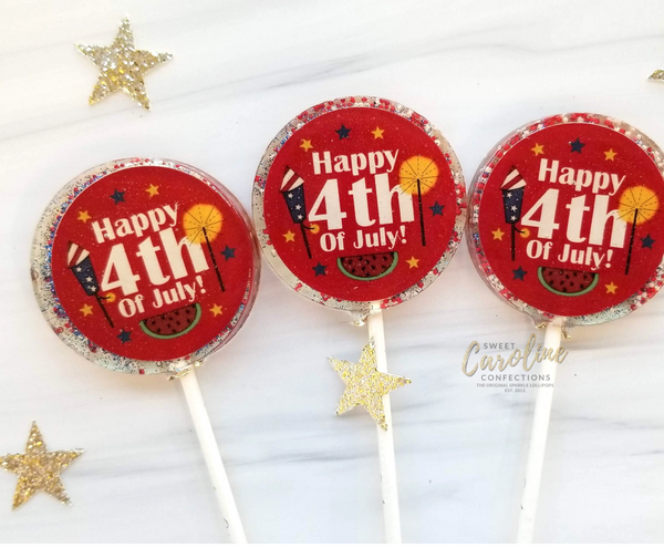 Fourth of July Lollipops, Strawberry Flavor, Set of 6 - Sweet Caroline Confections | The Original Sparkle Lollipops