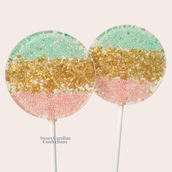Aqua, gold, and light pink ombre sparkle lollipops+