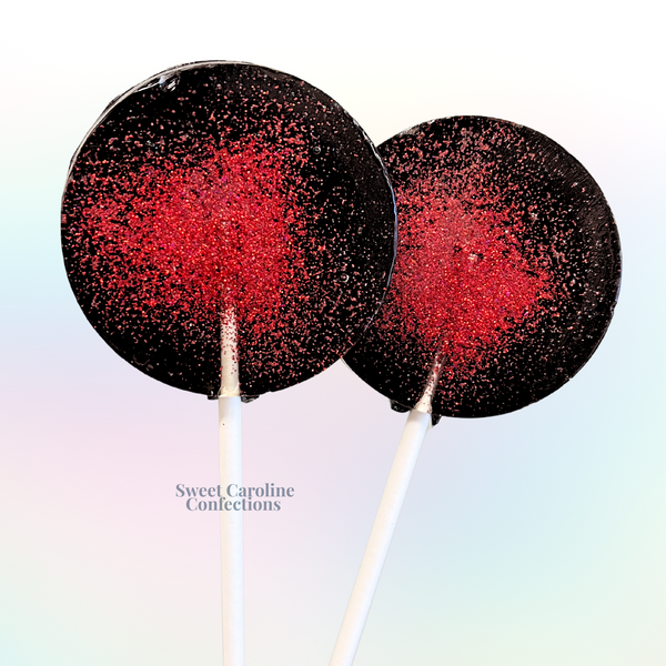 Black and red sparkle lollipops for gothic or bold events