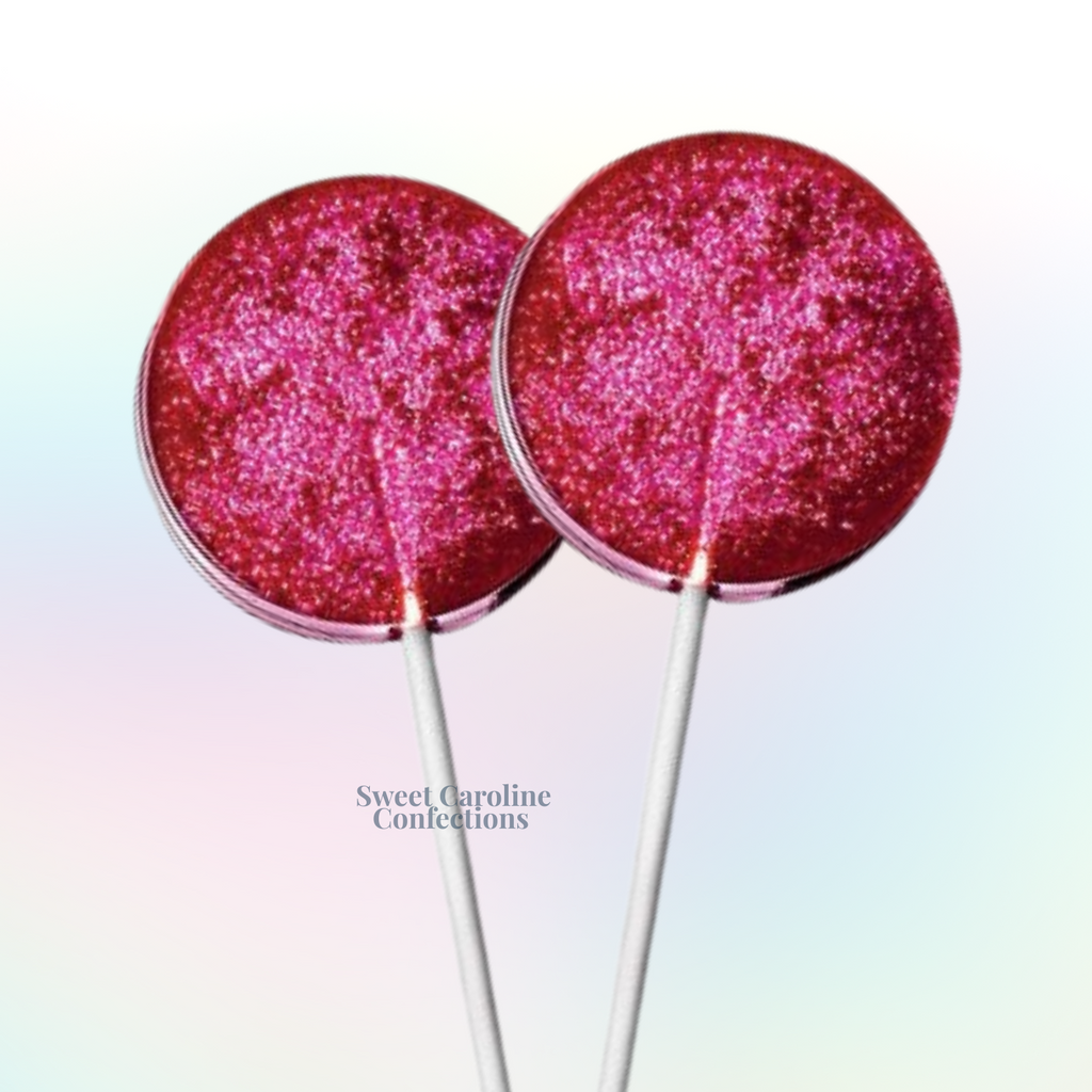 Deep burgundy and bright fuchsia lollipops with glitter