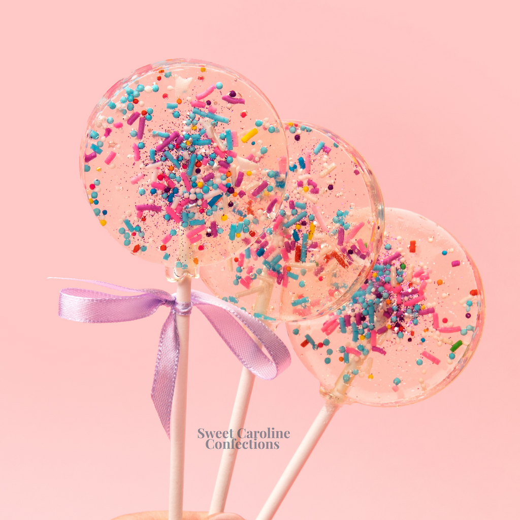 Multi-colored confetti sparkle lollipops