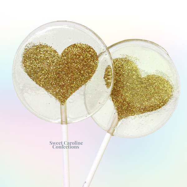 Classic gold heart shaped sparkle lollipops