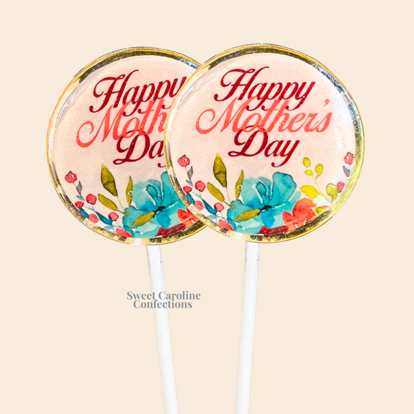 Beautiful floral sparkle lollipops with a 'Happy Mother's Day' design, perfect for holiday gifting.
