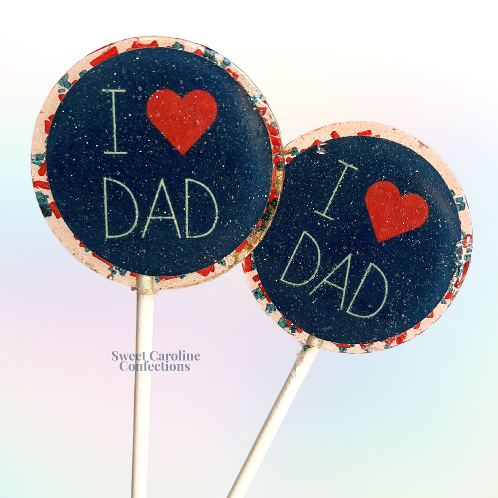 Navy and red sparkle lollipops featuring 