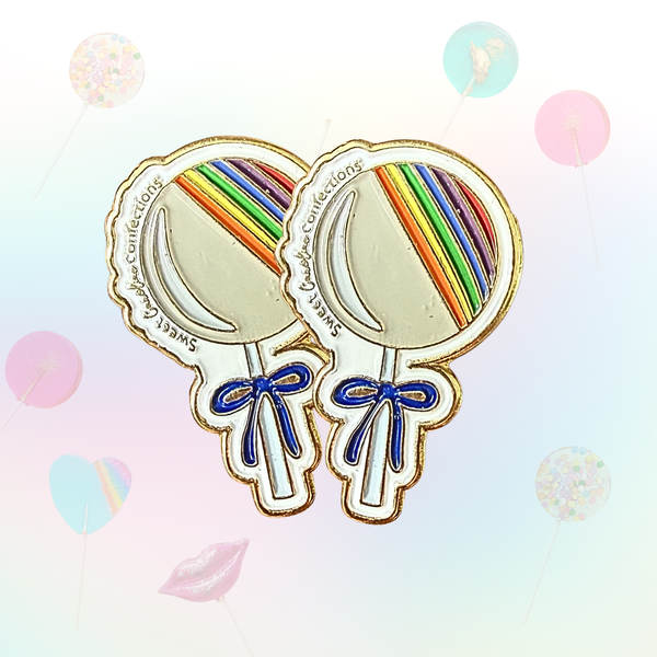 1 inch rainbow colored sparkle lollipop enamel pin.