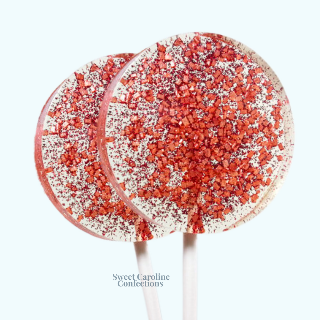 Classic red sparkle lollipops for party favors
